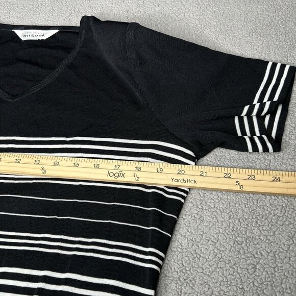 Vintage Exclusively Misook Top Large Acrylic Knit Black White Stripe Liquid Knit - Picture 8 of 11